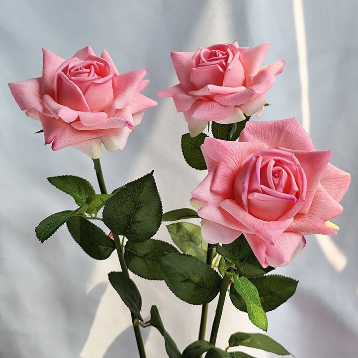 Lifelike Artificial Rose Stem with Green Foliage
