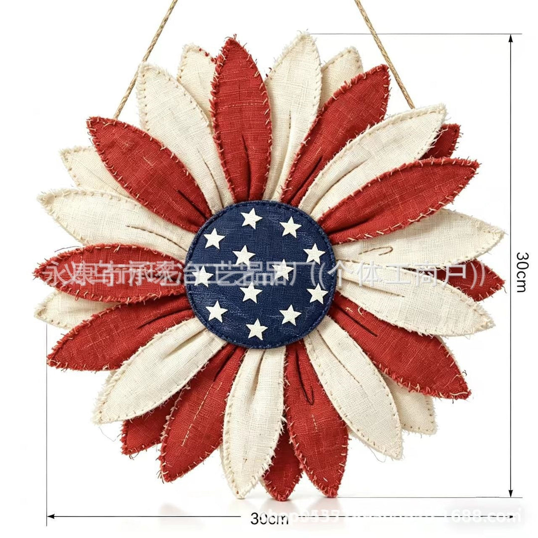Unisex decorative country house door wreath with overlapping wooden stars and multiple ribbon bows Kalsten