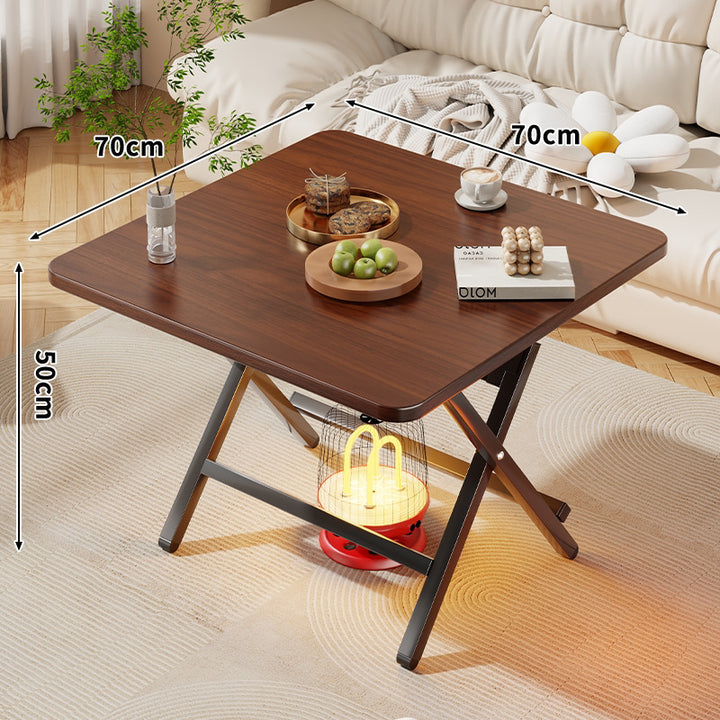 Foldable Square Coffee and Side Table with Marble-Effect Top and Collapsible X-Leg Frame