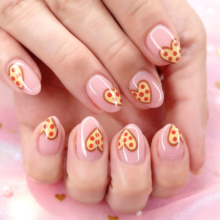 Whimsical Pizza Heart Press-On Nail Art Kalsten