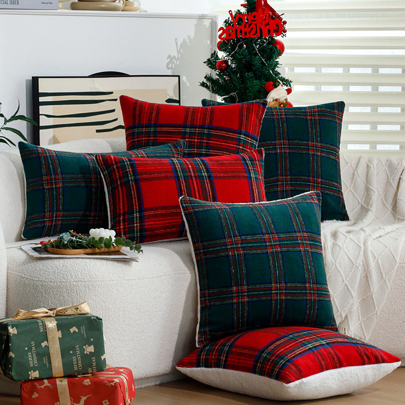Checked decorative cushion cover in tartan look made of soft microfleece Kalsten