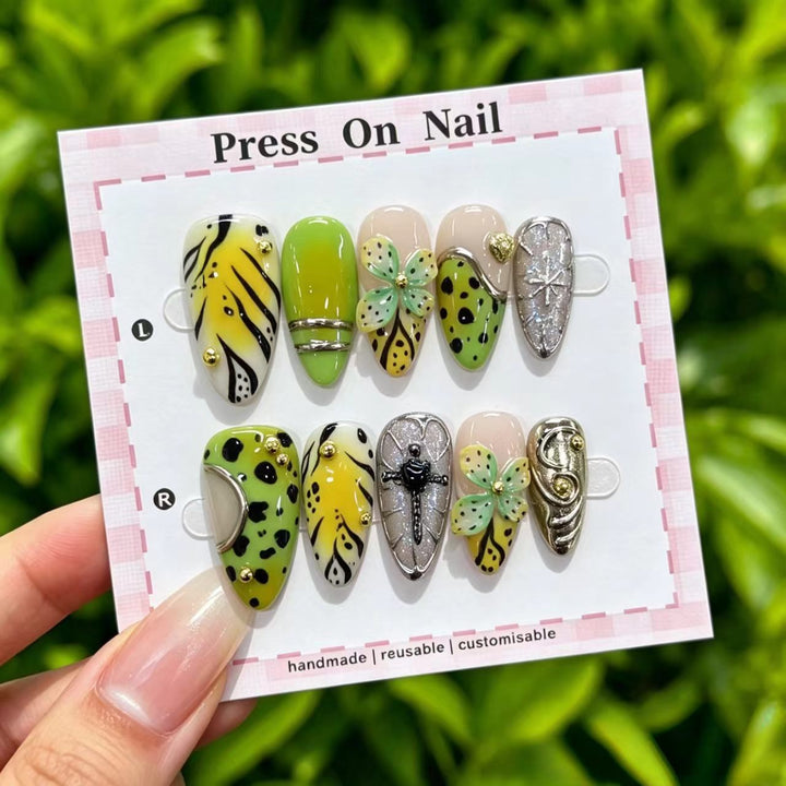 Artistic Cherry-Inspired Press-On Nails