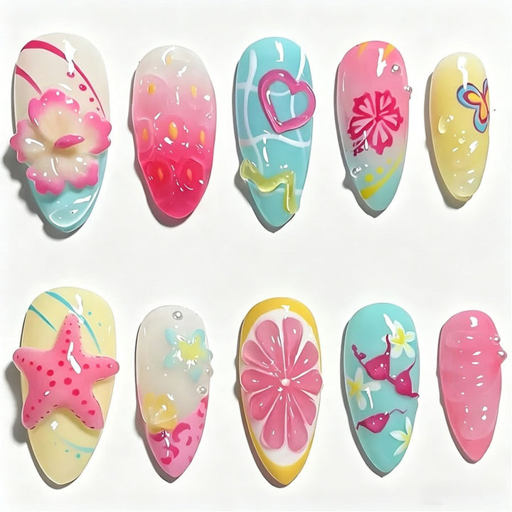 Creative nail art set with colorful summer motifs Kalsten