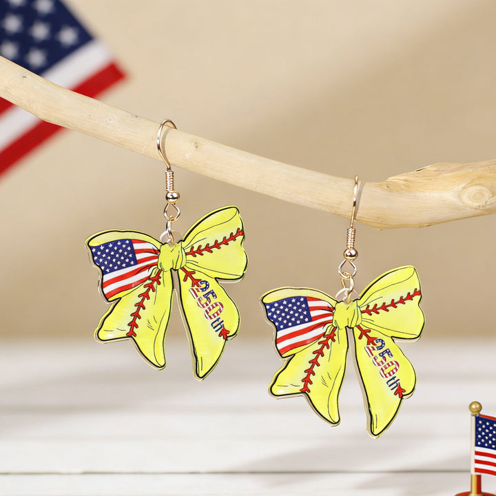Women's nan patriotic bow dangle acrylic earrings with gold plated hooks and lightweight charm Kalsten