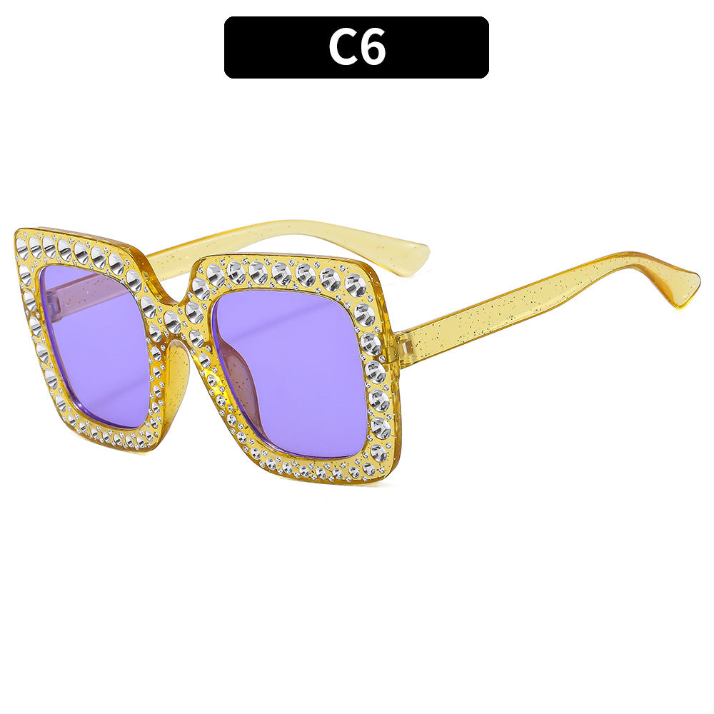 Rhinestone-Embellished Oversized Square Sunglasses