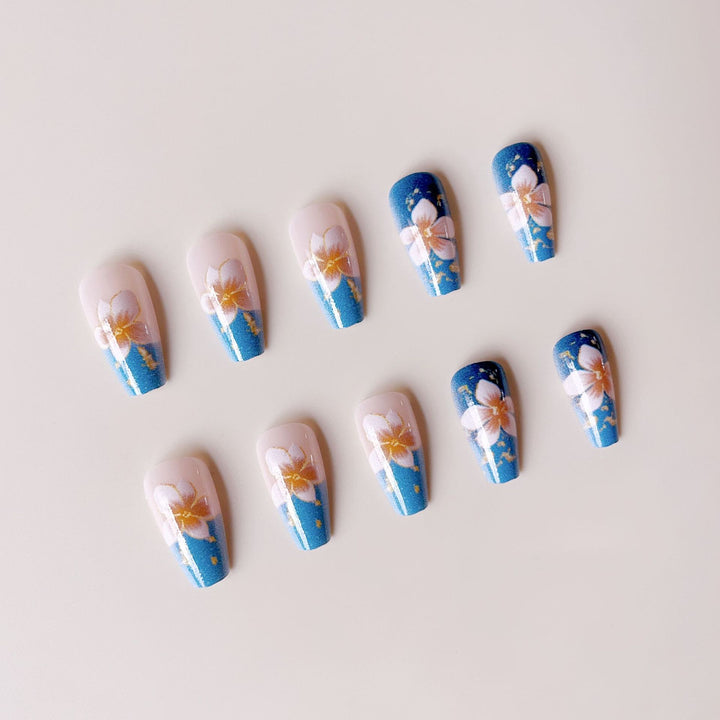 Artificial nail tips with floral accents and glitter Kalsten