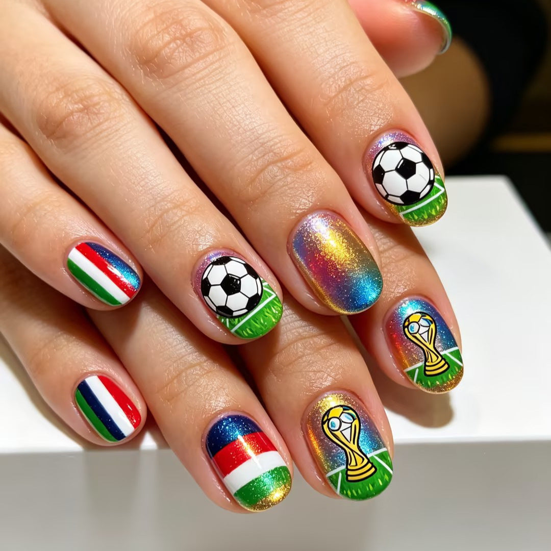 Artificial nails with soccer motif and glitter effects Kalsten