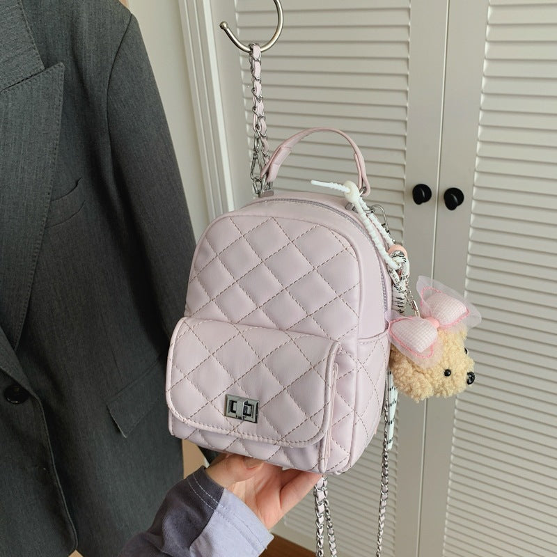 Quilted Mini Backpack with Cute Keychain