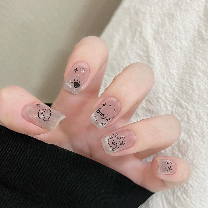 Stylish Press-On Nail Set with Animal Print and Gem Accents Kalsten