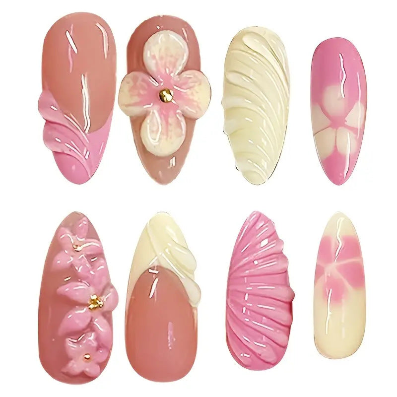 Artistic 3D Floral Press-On Nail Art Kalsten