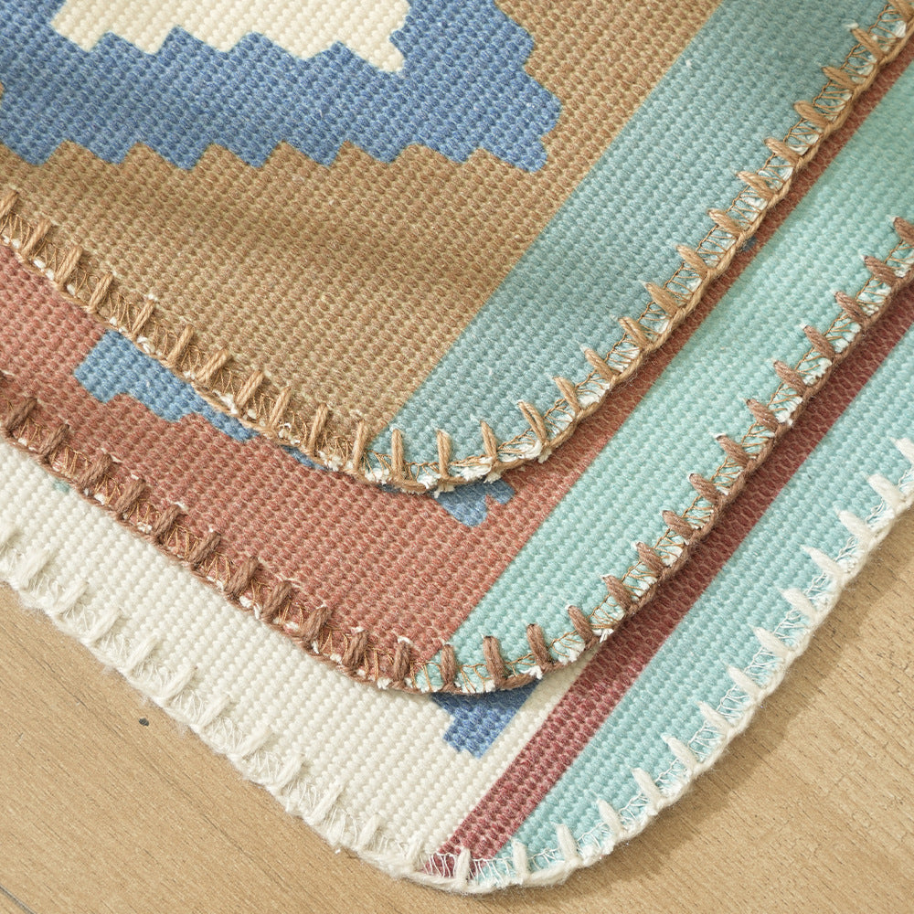 Woven runner rug in ethnic kilim pattern with flat weave structure and non-slip backing Kalsten