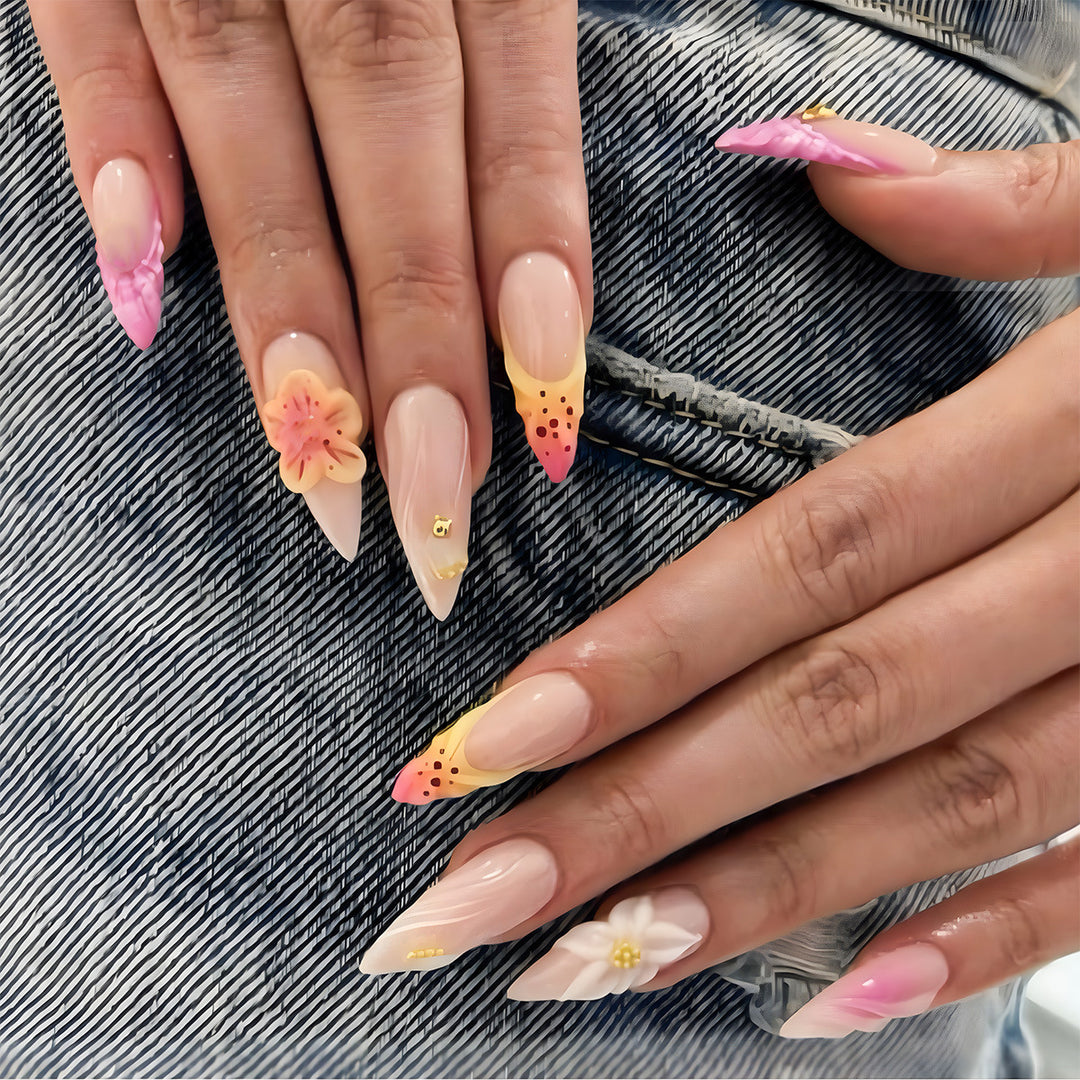 Floral Accented Stiletto Press-On Nails Kalsten