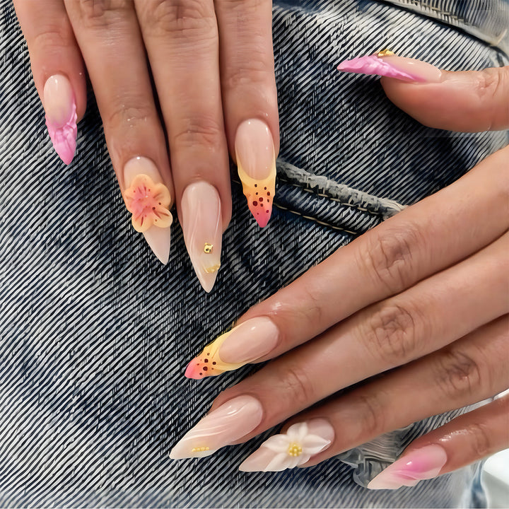Floral Accented Stiletto Press-On Nails Kalsten