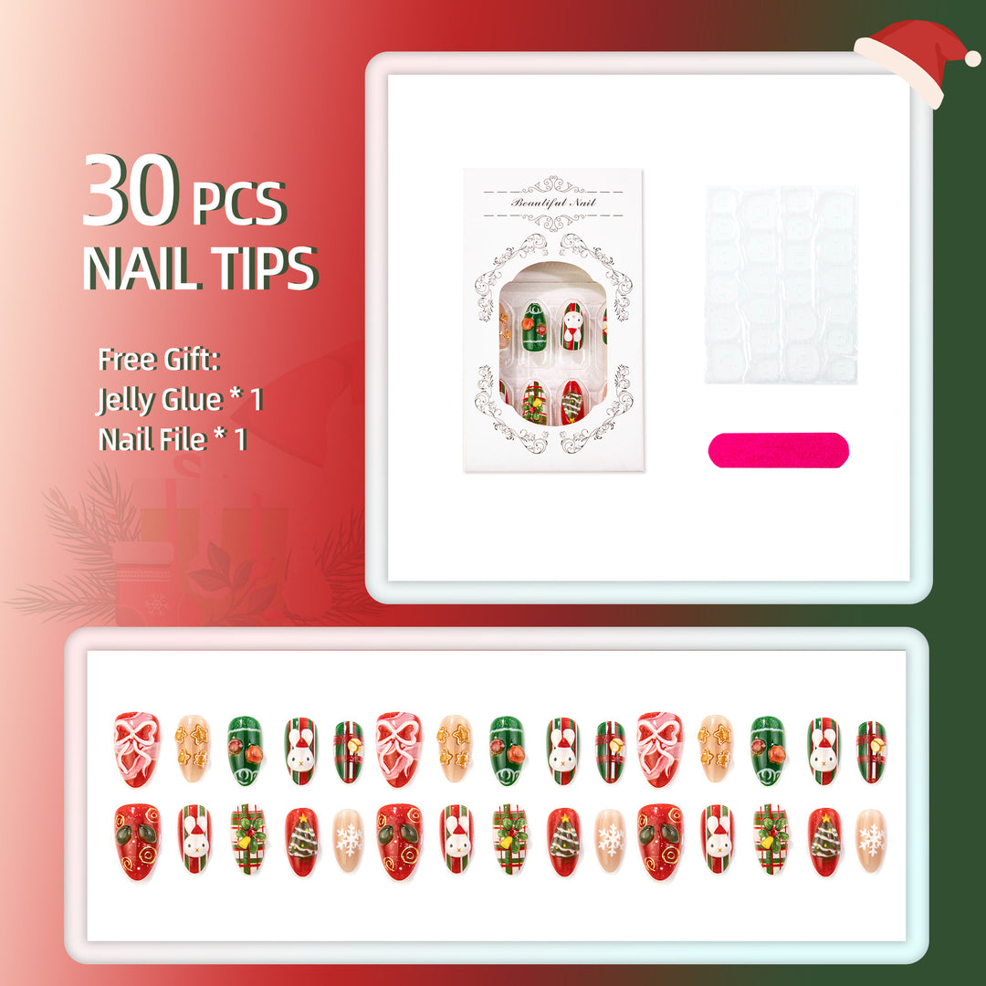 Festive Winter-Themed Playful Press-On Nail Art Set
