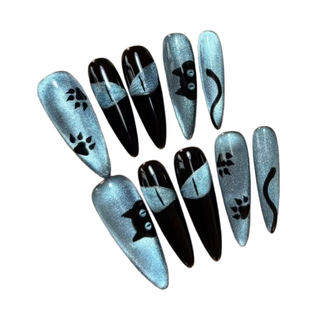 Cat-Themed Press-On Nail Art Kalsten