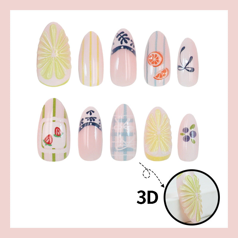 Artificial nail set with colorful fruit and flower motifs Kalsten