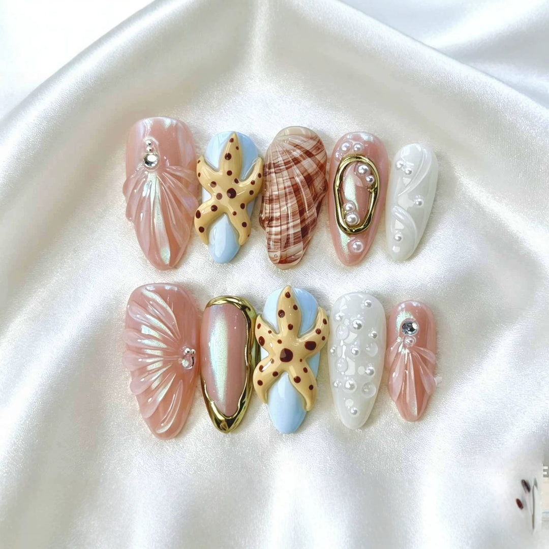 Artistic Ocean-Inspired Press-On Nail Set