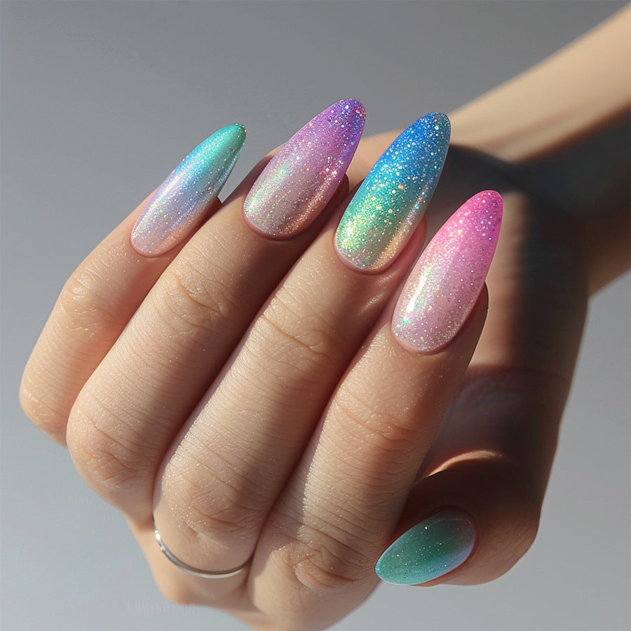 Artful Nail Extensions with Glitter Gradients Kalsten