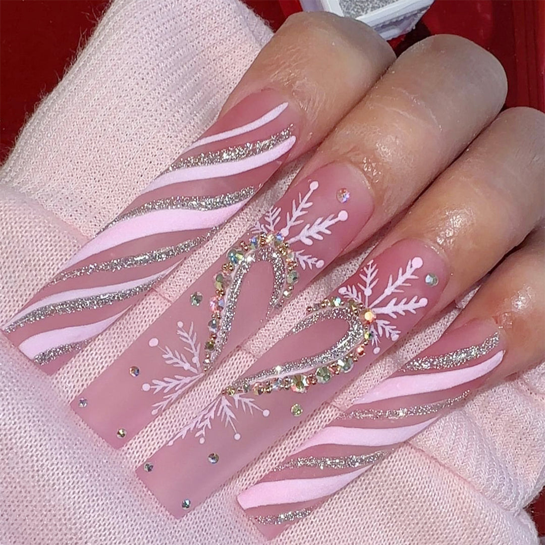 Decorative Press-On Nail Set with Exquisite Glitter Ribbon Design kalsten