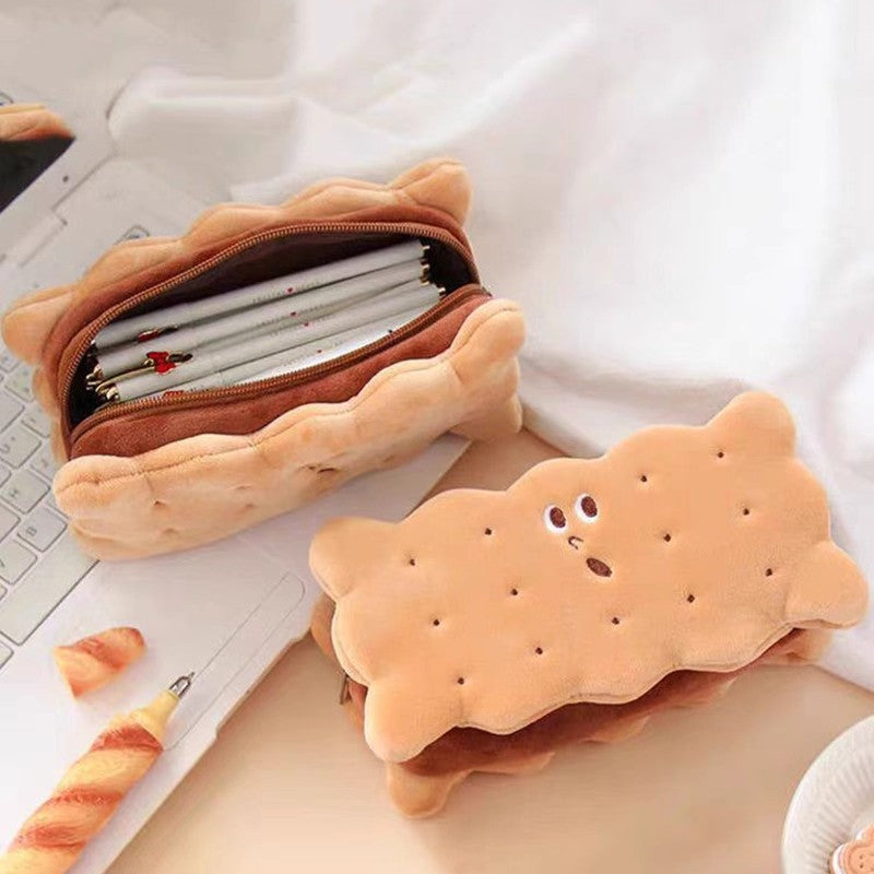 Plush Cookie-Shaped Pencil Case