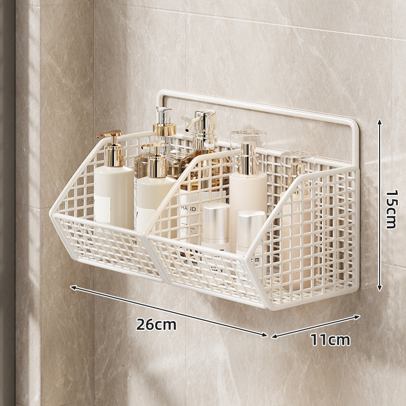 Wall-Mounted Dual-Tier Grid Mesh Bathroom Shower Caddy with Drainable Baskets