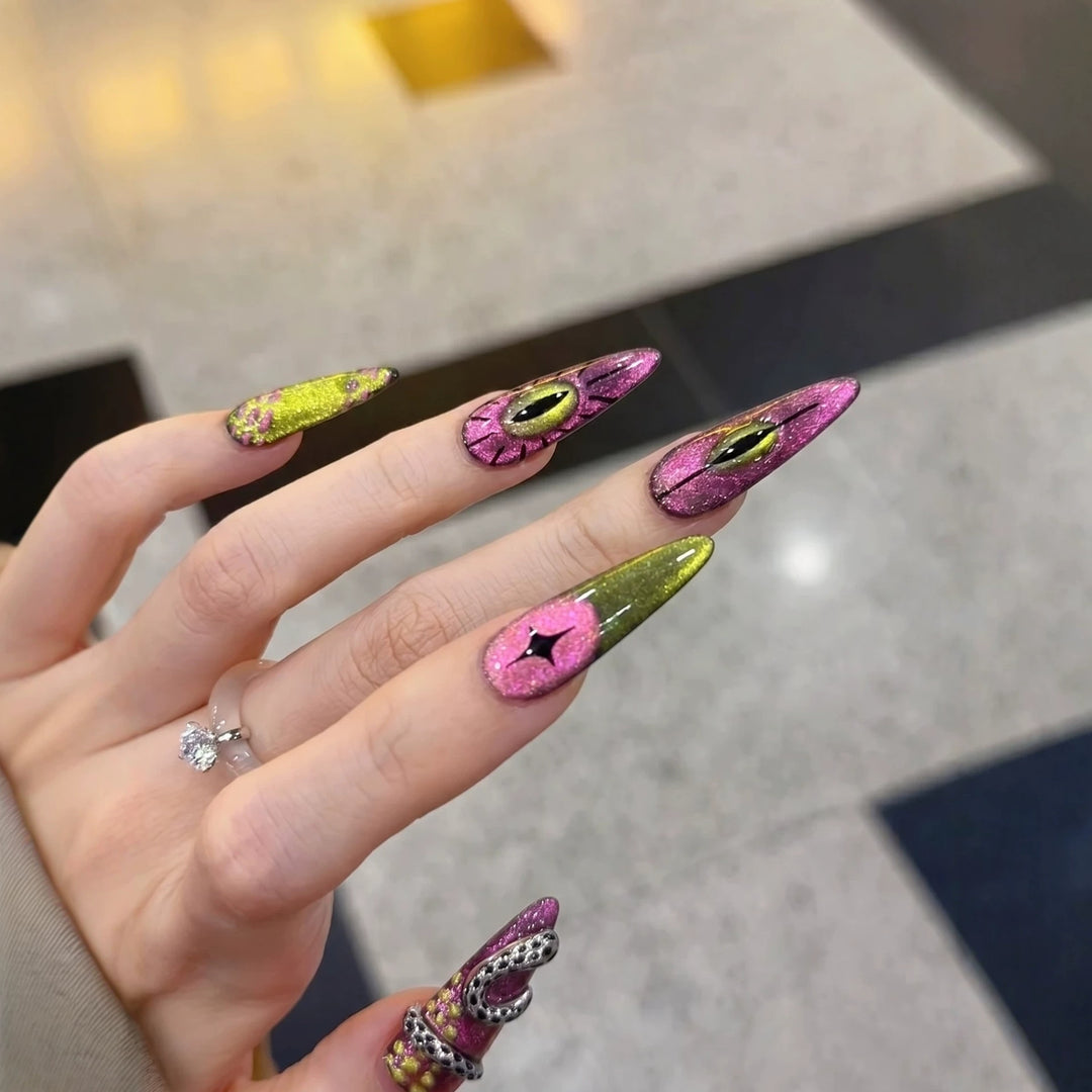 Artistic Stiletto Press-On Nail Set with Unique Graphic Design Kalsten