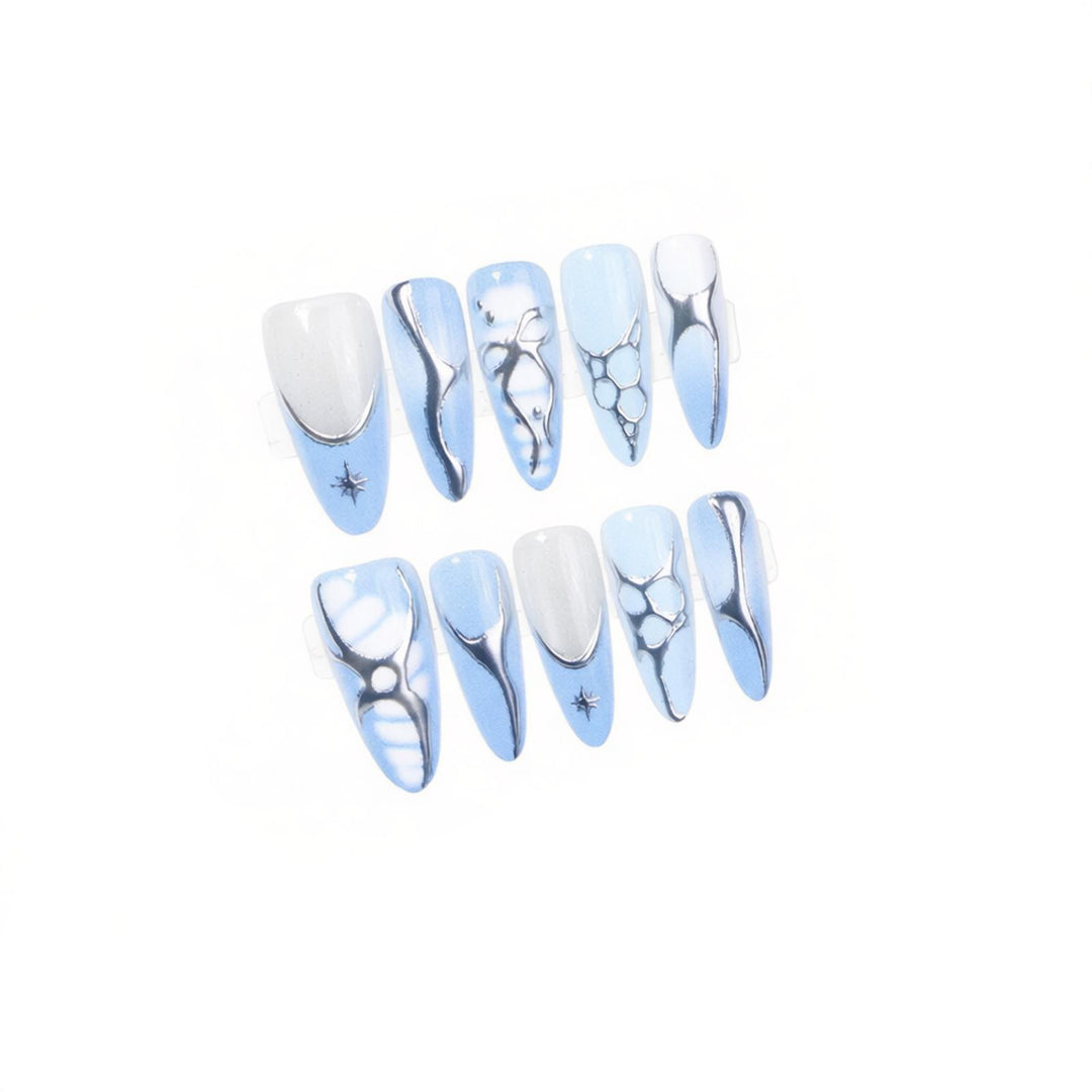 Artistic Press-On Nail Set with Metallic and Crystal Accents Kalsten
