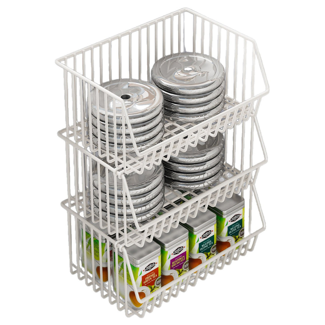 Two-Tier Refrigerator Wire Slide-Out Storage Basket Organizer with Stackable Removable Bins