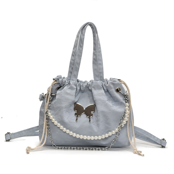 Elegant Pearl-Accented Mini Drawstring Handbag