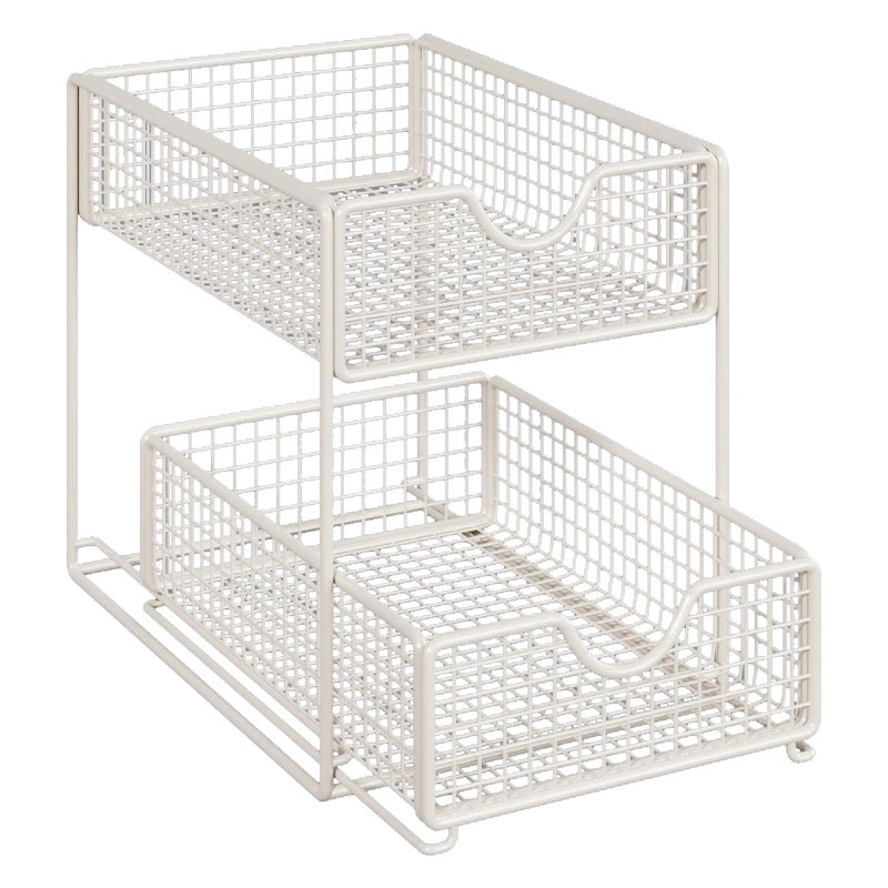 Two-Tier Metal Wire Pantry Basket Organizer with Slide-Out Drawers