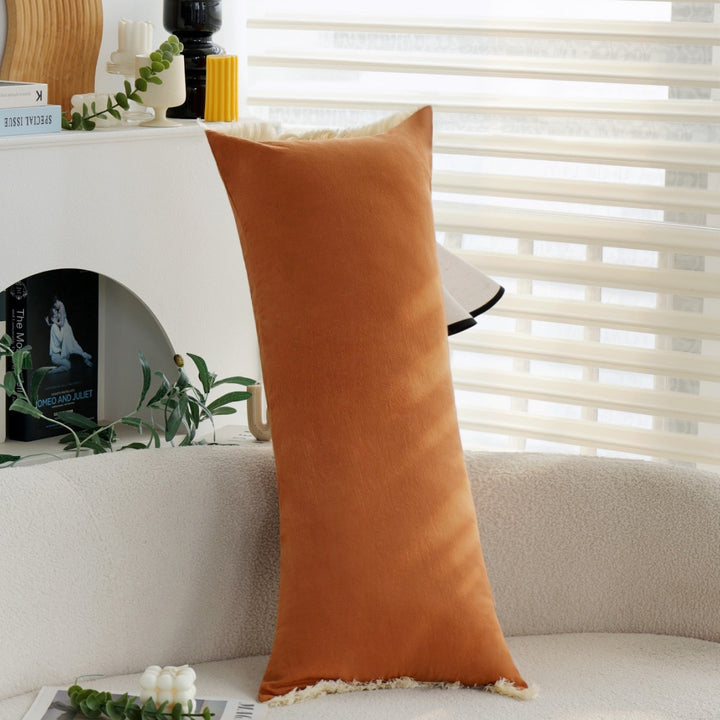 Rectangular Fringe Lumbar Cushion Cover made of Velvet Imitation with Soft Microfiber Surface Kalsten