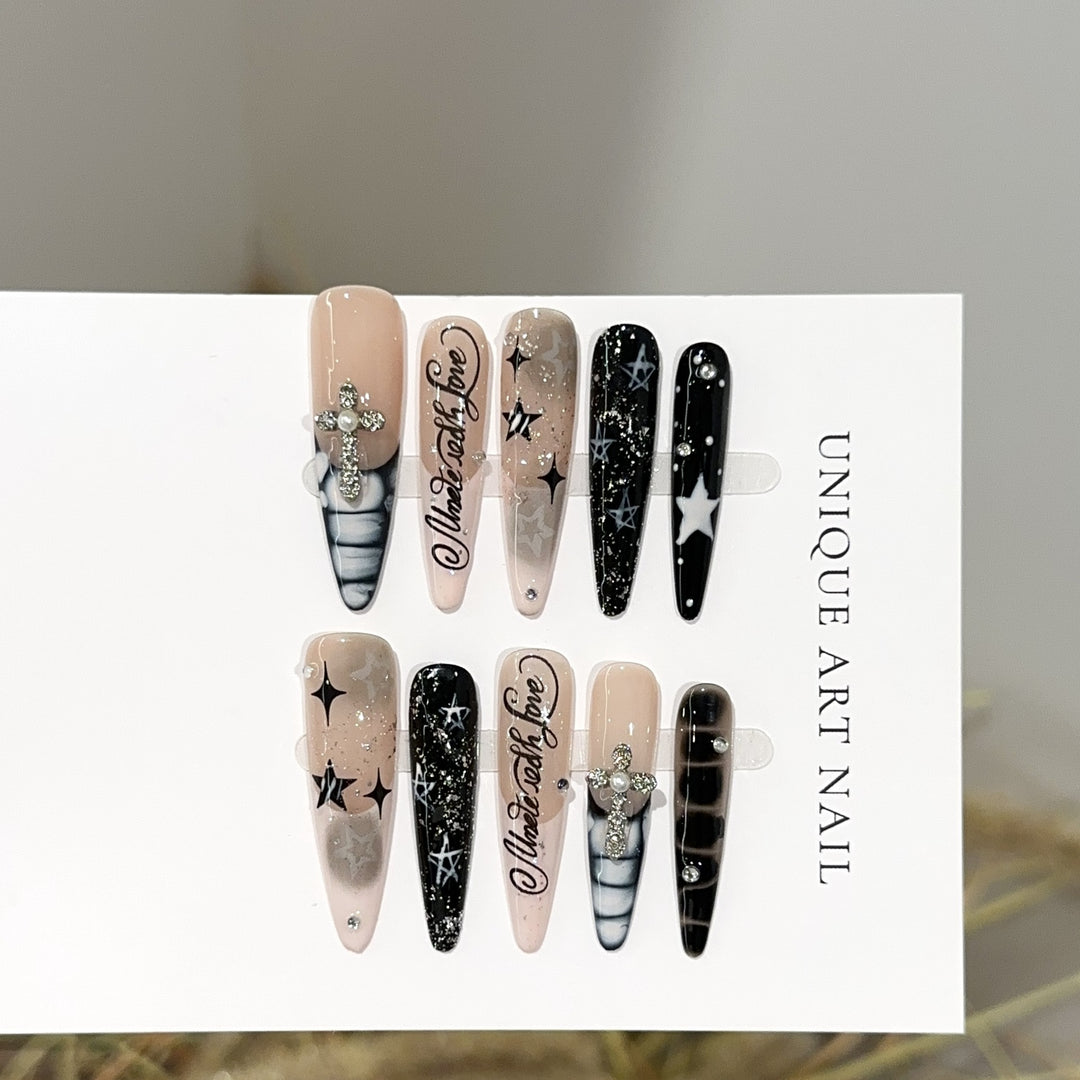 Artistic Stiletto Press-On Nail Set with Decorative Accents