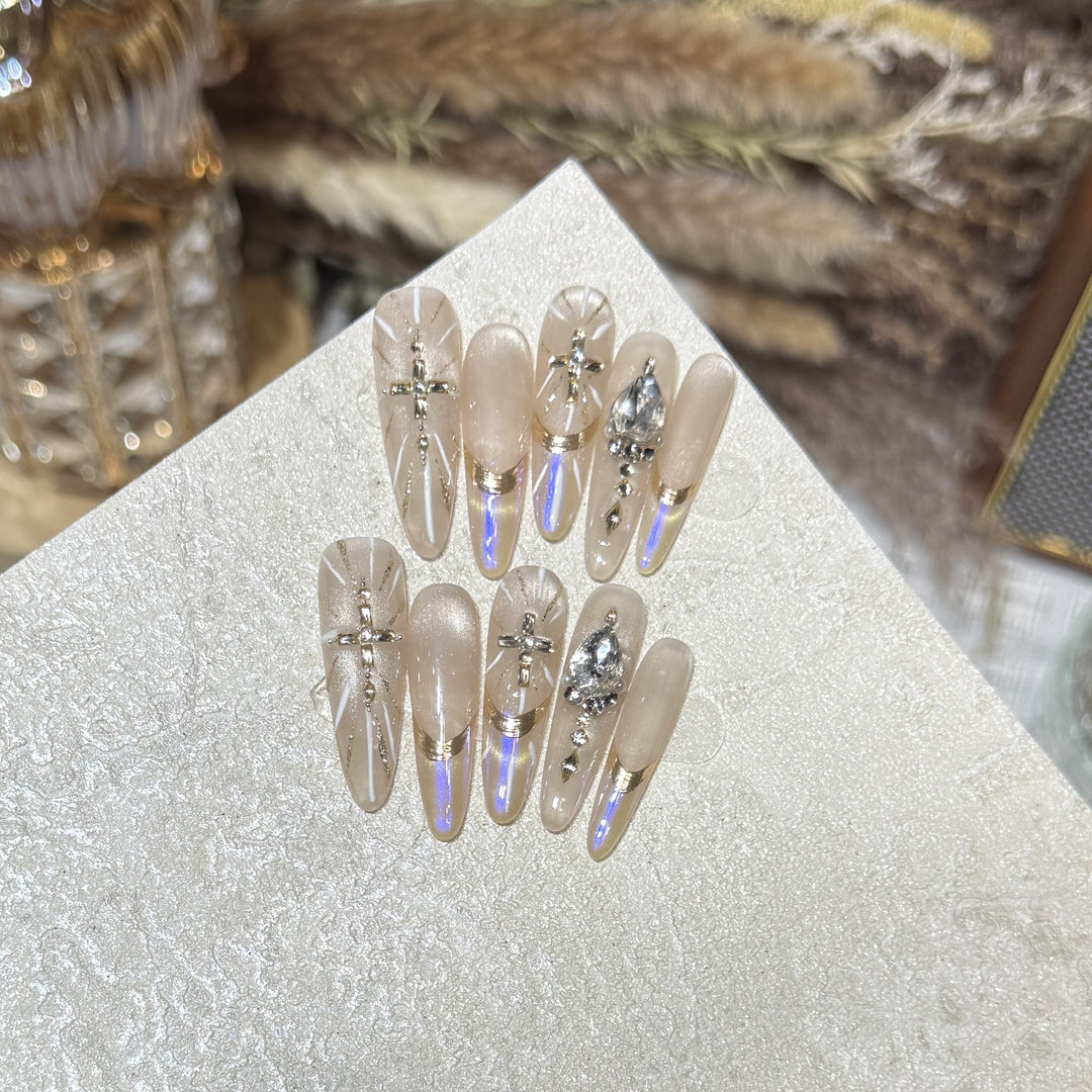 Premium Stiletto Press-On Nail Art Set with Gemstone Accents Kalsten