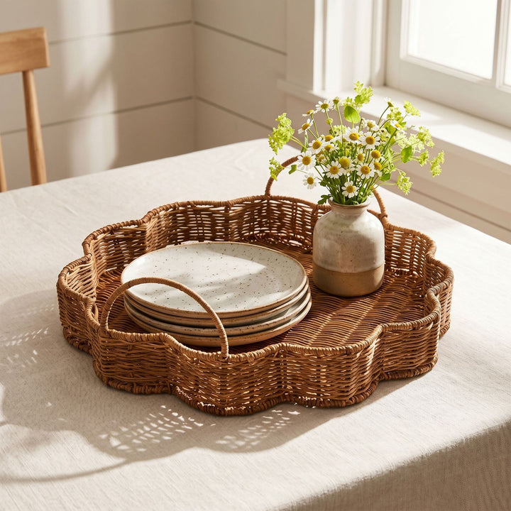 Elegant serving basket made of hand-woven natural material Kalsten