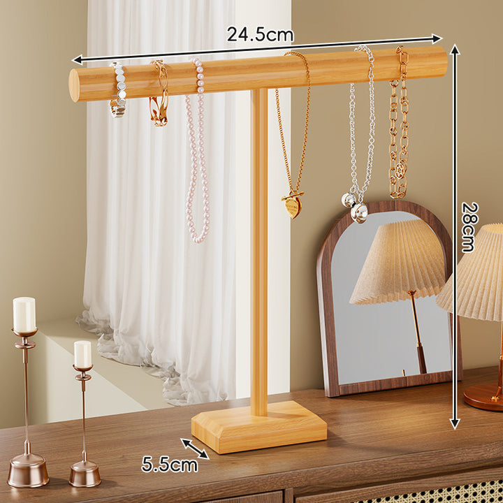 Solid Wood Single-Post T-Bar Jewelry Display Stand for Necklaces and Bracelets