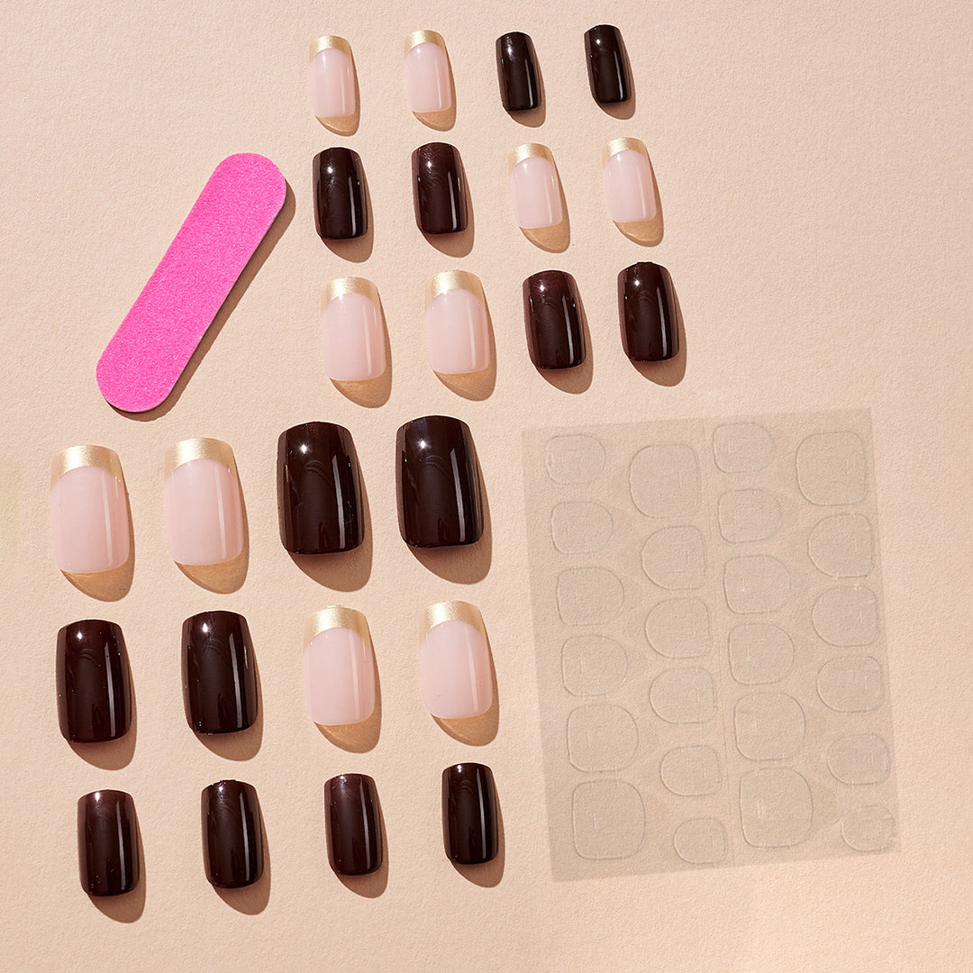 Elegant Press-On Nail Kit with Gold Tip Accents Kalsten