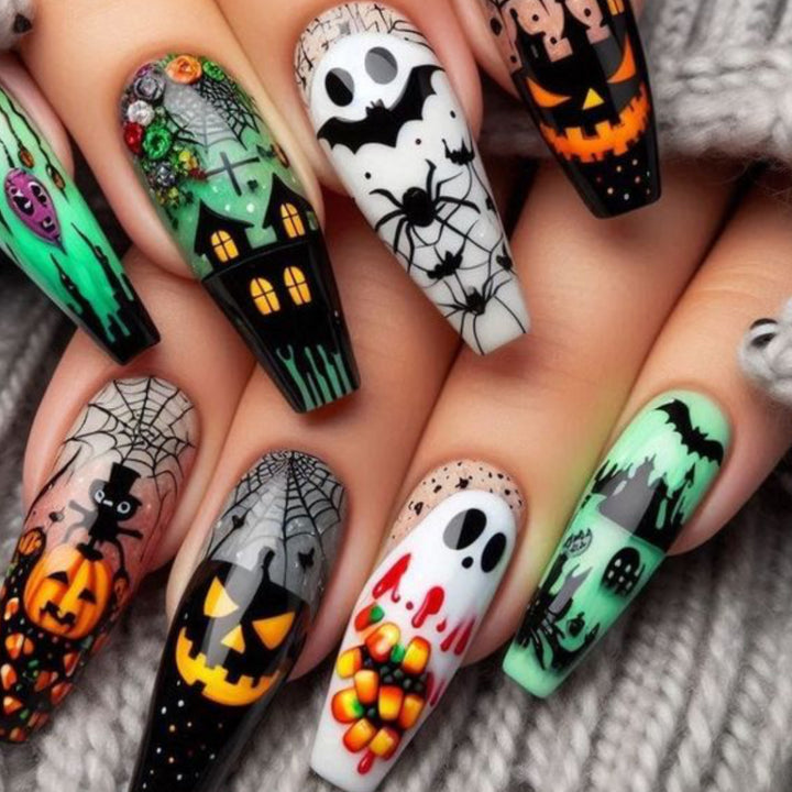 Gothic-Themed 3D Halloween Nail Art Extensions Kalsten