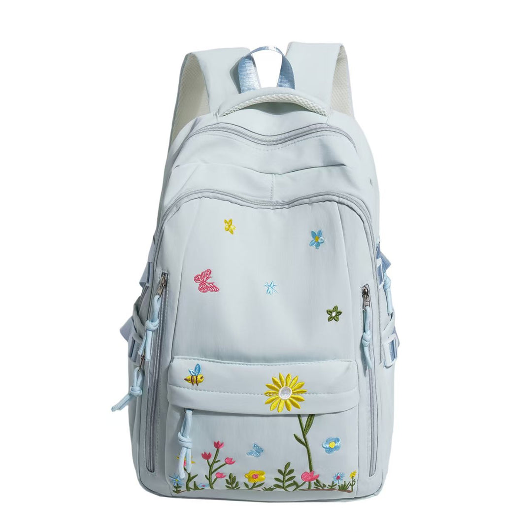 Backpack with Floral Embroidery Pattern and Practical Compartments Kalsten
