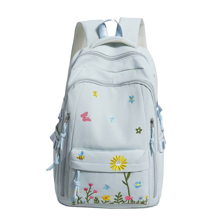 Backpack with Floral Embroidery Pattern and Practical Compartments Kalsten