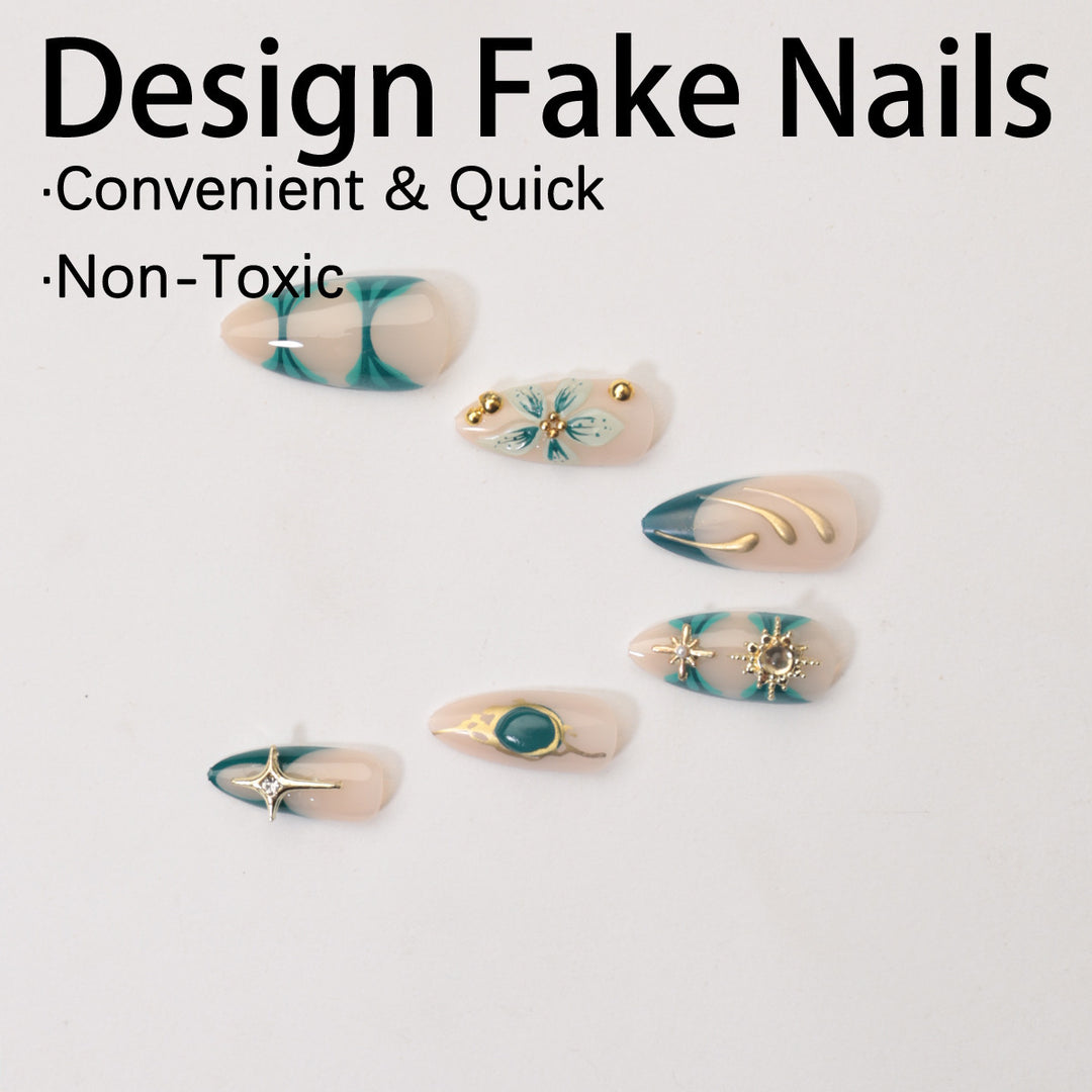 Creative Nail Art Set with Elaborate Flower and Gold Decorations Kalsten