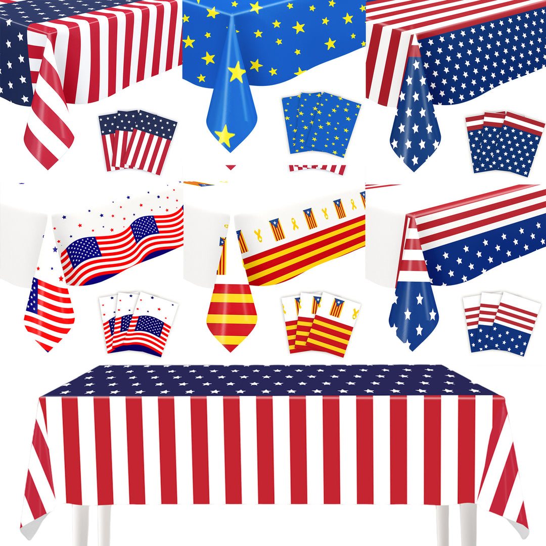 Unisex nan patriotic rectangular party tablecloth with stars and stripes waterproof disposable plastic Kalsten