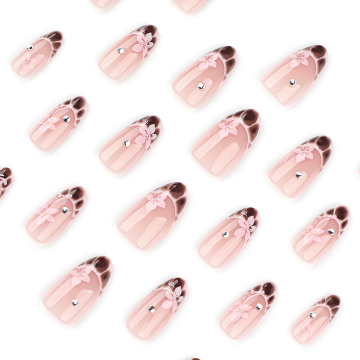 Elegant Artificial Nail Art with Floral Design and Glitter Accents Kalsten