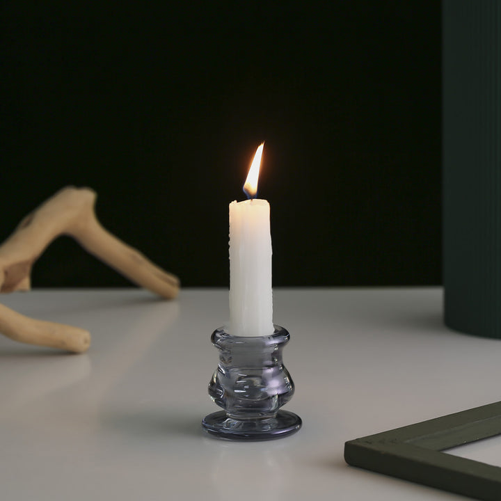 Handblown Smoky Glass Taper and Short Pillar Candle Holder Kalsten