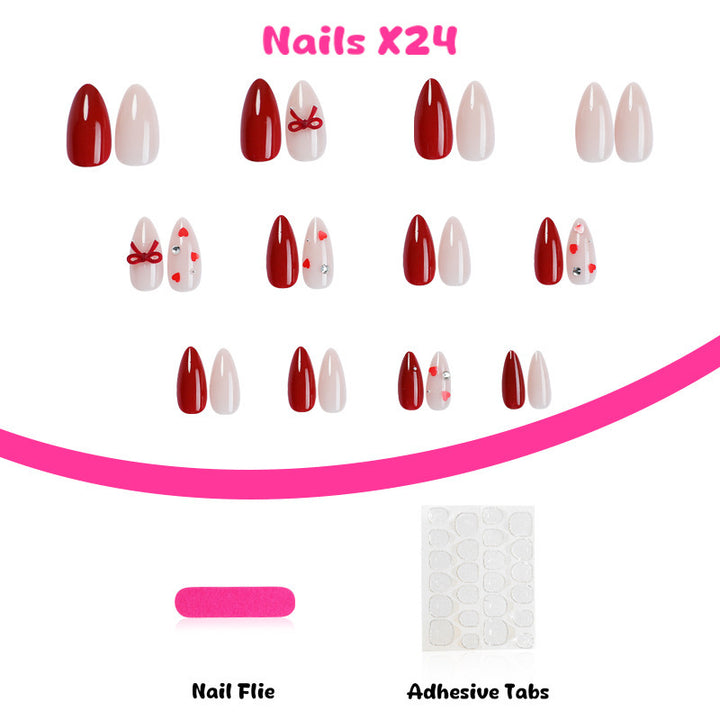Artificial nail set with festive heart and bow accents Kalsten