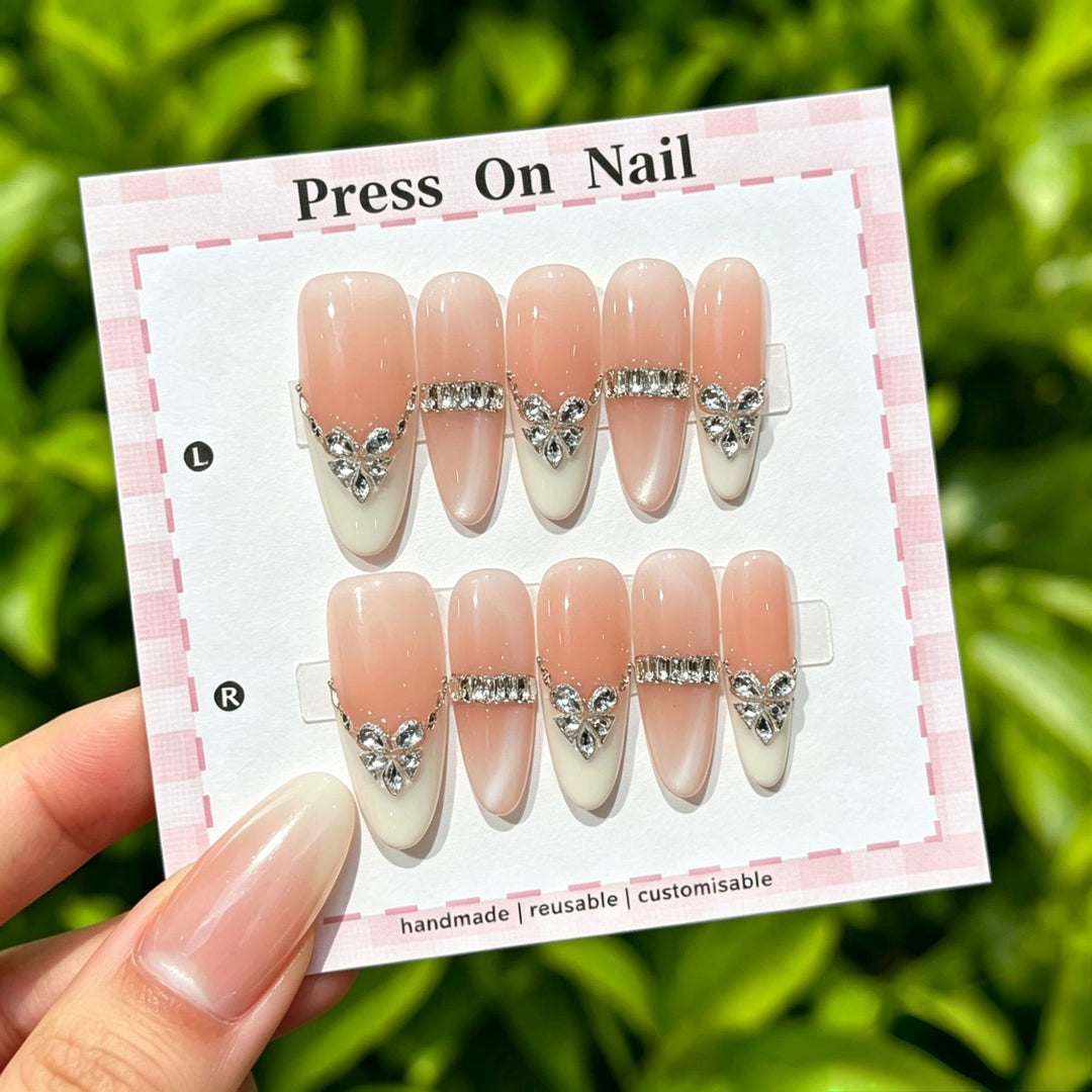 Artistic Press-On Nail Art Set with Star and Floral Accents