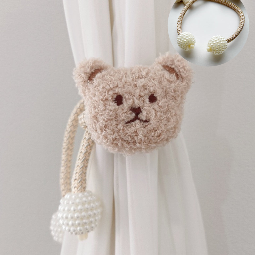Decorative Fabric Flower Curtain Tieback with Braided Rope and Pearl Pom-Pom Weights
