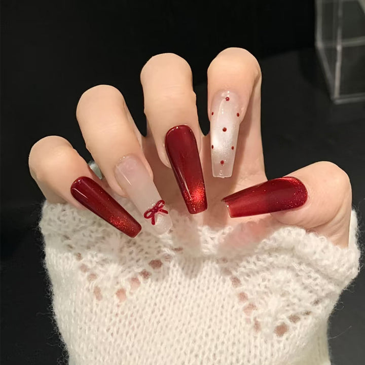 Creative Press-On Nail Set with Glitter and Bow Accents Kalsten