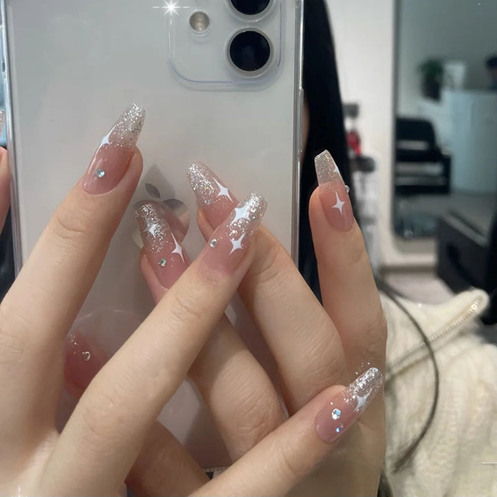 Artificial nail set with shimmering stones and sparkling glitter Kalsten