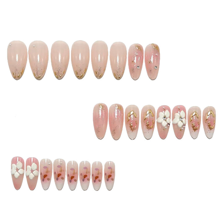 Artificial nails with delicate floral decorations and glitter effects Kalsten