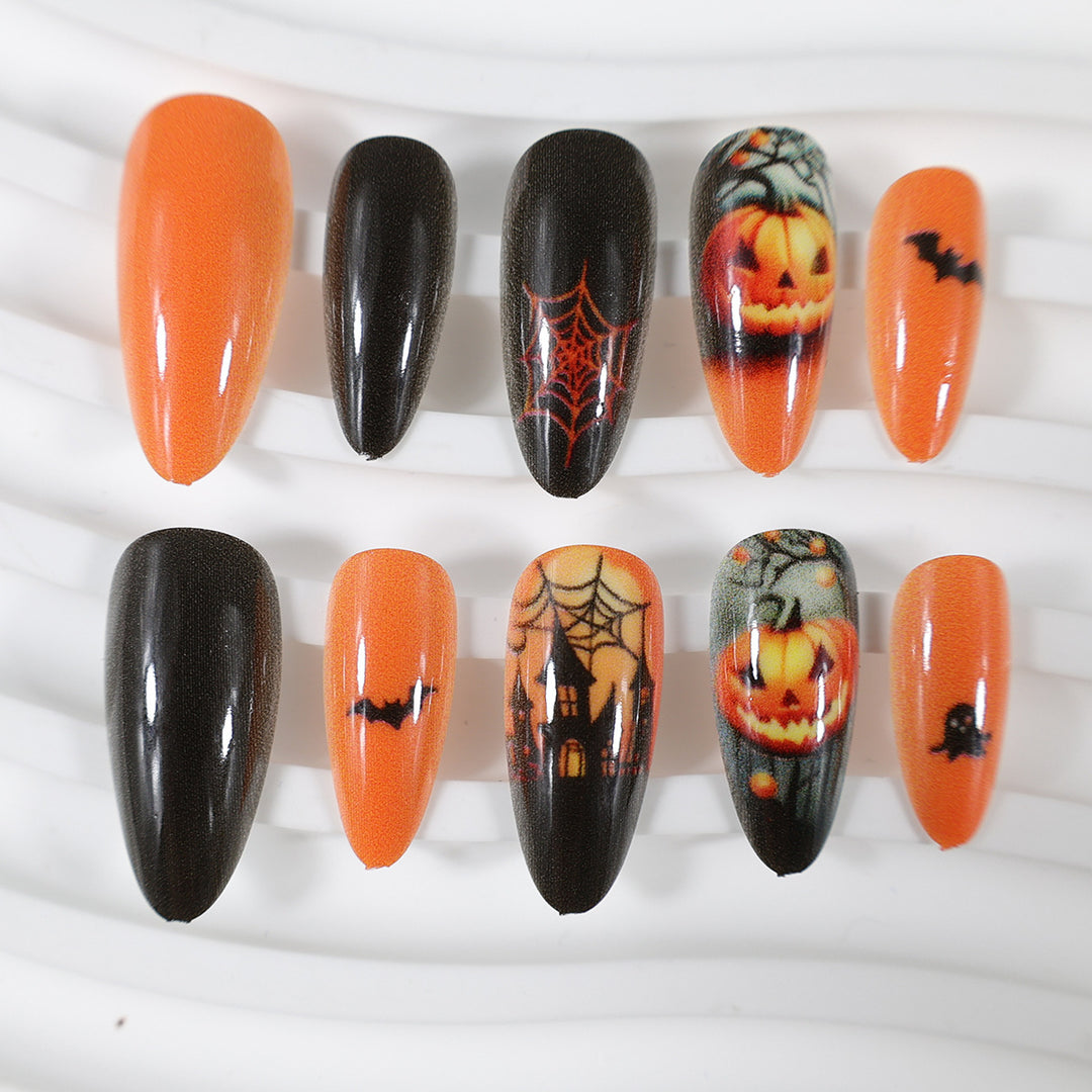 Halloween Artificial Nail Set with Creative Ghost and Pumpkin Designs Kalsten